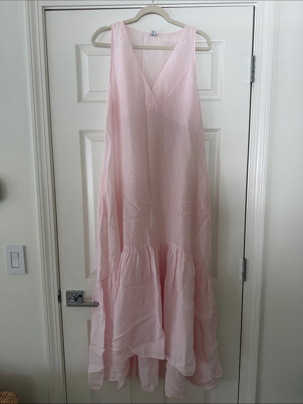 European Culture Light Pink V-Neck Ruffle-Hem Maxi Dress
